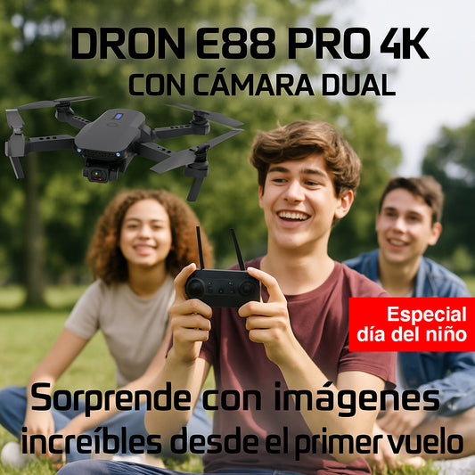 Dron E88 Pro 4K con Cámara Dual - Sorprende con imágenes increíbles desde el primer vuelo